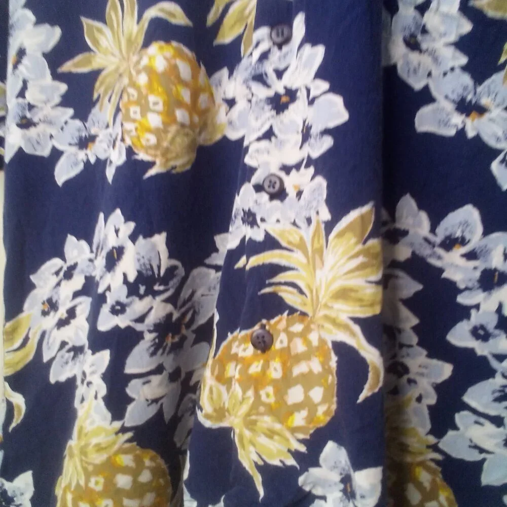 Newport Blue Shirt Men S Button Up Short Sleeve Tropical Floral Pineapple Blue - Picture 6 of 14